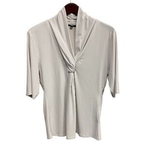 Premise Front Twist Knot Blouse Ruched Neck Detail Taupe, Size XL